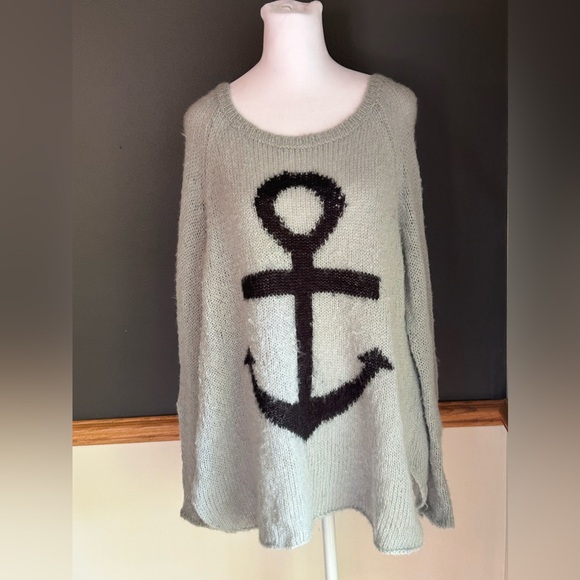 Wooden Ships Sweaters - Wooden Ships Paola Buendia Sweater Medium/Large Gray Anchor Loose Knit Slouchy